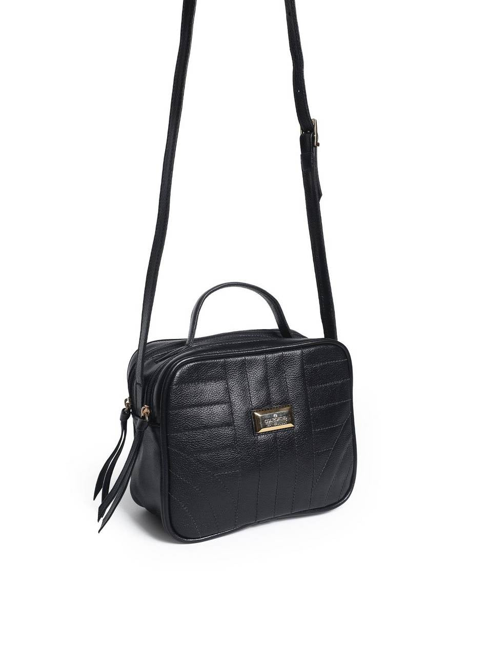 Bolsa Bag Couro Transversal Bolso Atrás Preta BSI-5087 - PR