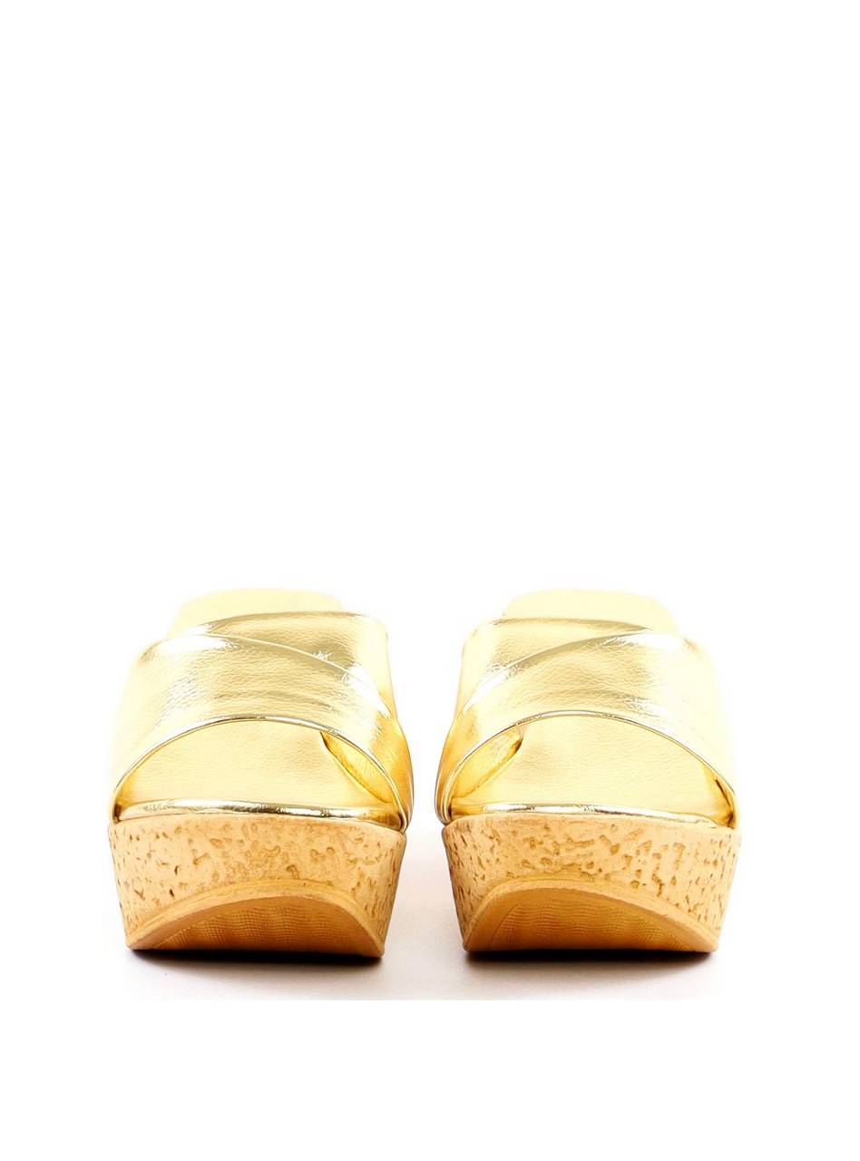 Tamanco Plataforma com Tiras Largas Sobrepostas - Ouro SDI-11927 - AU