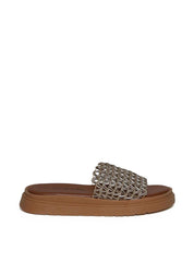 Sandália Flatform Slide com Tiras Tramadas - Ouro SDI-11654 - AU