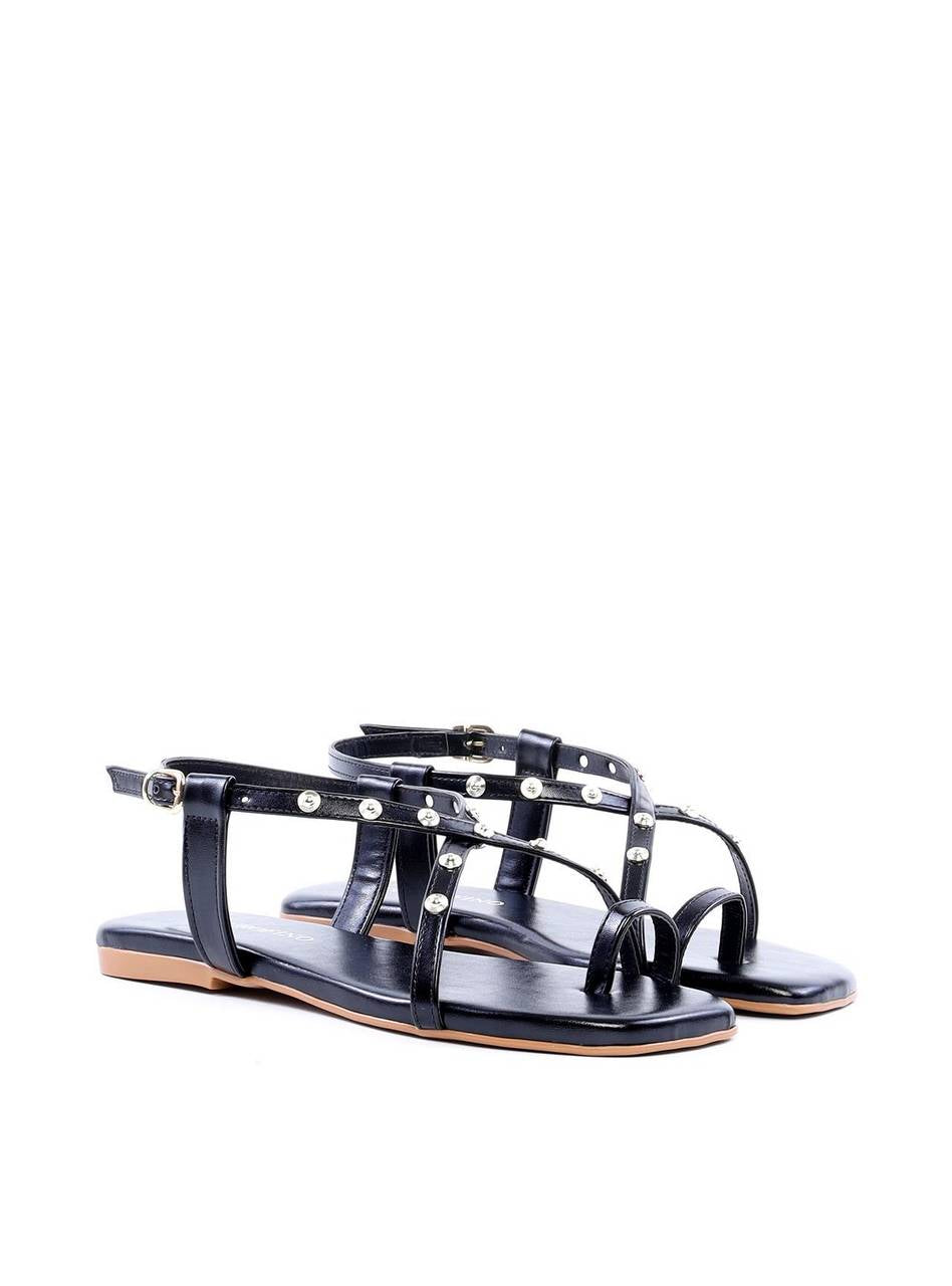 Rasteira com Dedeira e Tiras Cruzadas - Preta SDI-11903 - PR