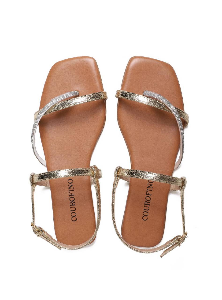 Sandália Rasteira com Tiras Finas em Strass SDI-11681 - AU