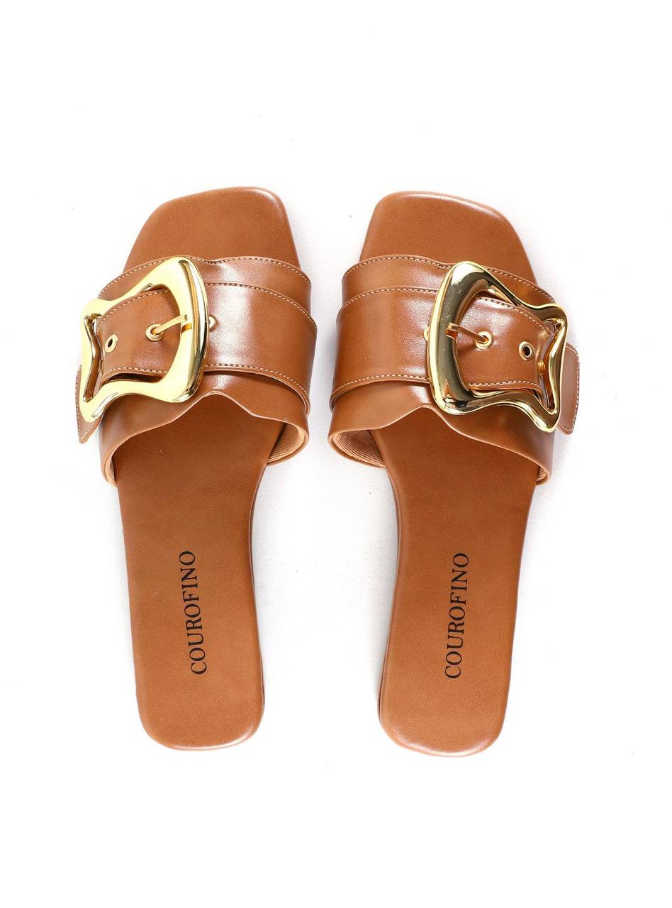 Rasteira com Maxi Fivela e Ilhoses - Nude SDI-12001 - NU