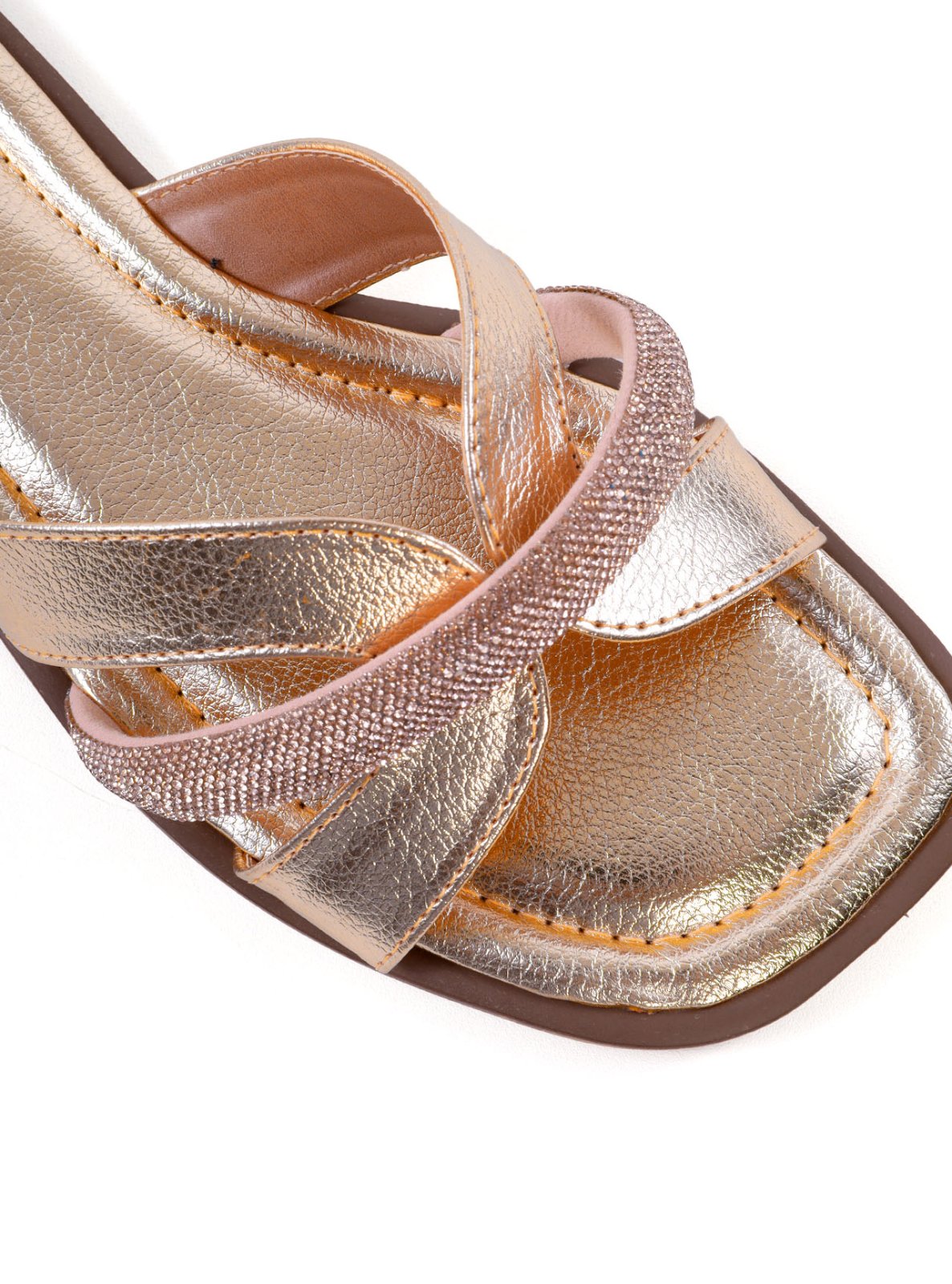 Sandália Rasteira com Recortes e Strass SDI-12254 - AU