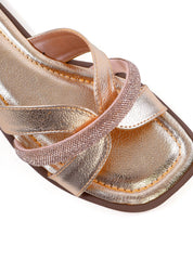 Sandália Rasteira com Recortes e Strass SDI-12254 - AU