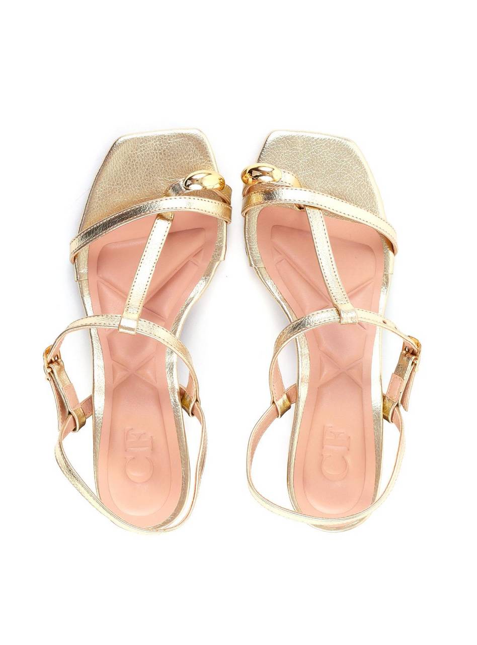 Sandália Salto Bloco Fachetado - Ouro SDI-11979 - AU