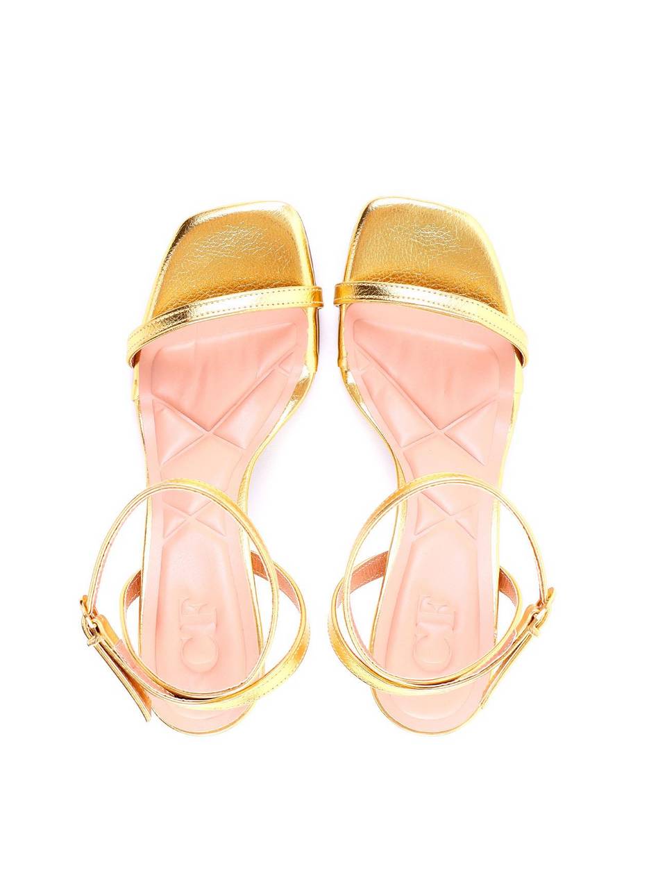 Sandália Tiras Finas Salto Alto Cromado - Ouro SDI-11925 - AU