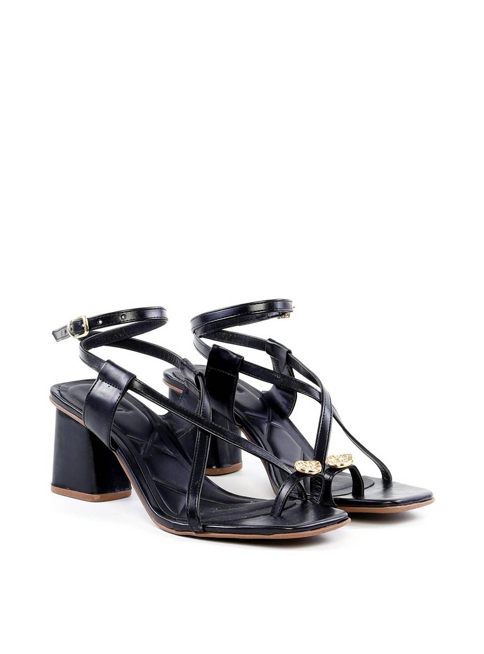 Sandália Salto Bloco com Tiras Cruzadas - Preta SDI-11905 - PR