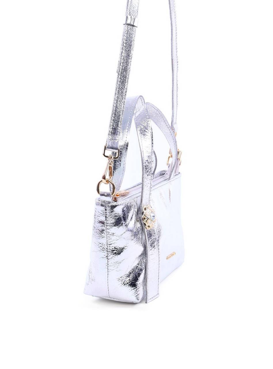 Bolsa Tote com Alça Dupla e Enfeite de Flor - Prata BSI-6111 - PT