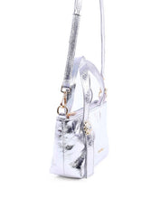 Bolsa Tote com Alça Dupla e Enfeite de Flor - Prata BSI-6111 - PT