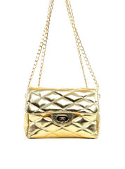 Bolsa Satchel em Metalassê com Corrente - Ouro BSI-6253 - AU