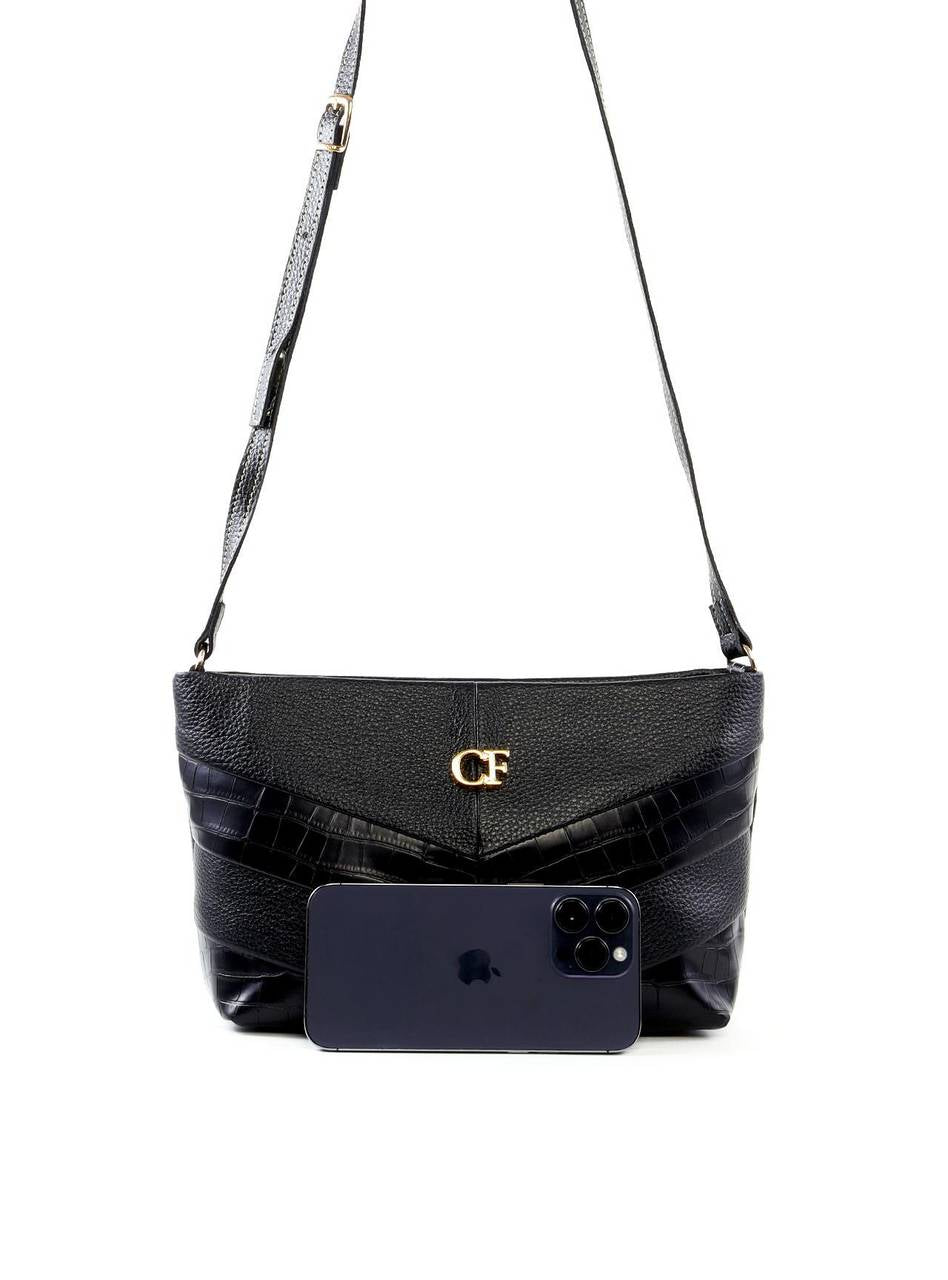 Bolsa Tote Transversal com Recortes em V - Preta BSI-6435 - PR