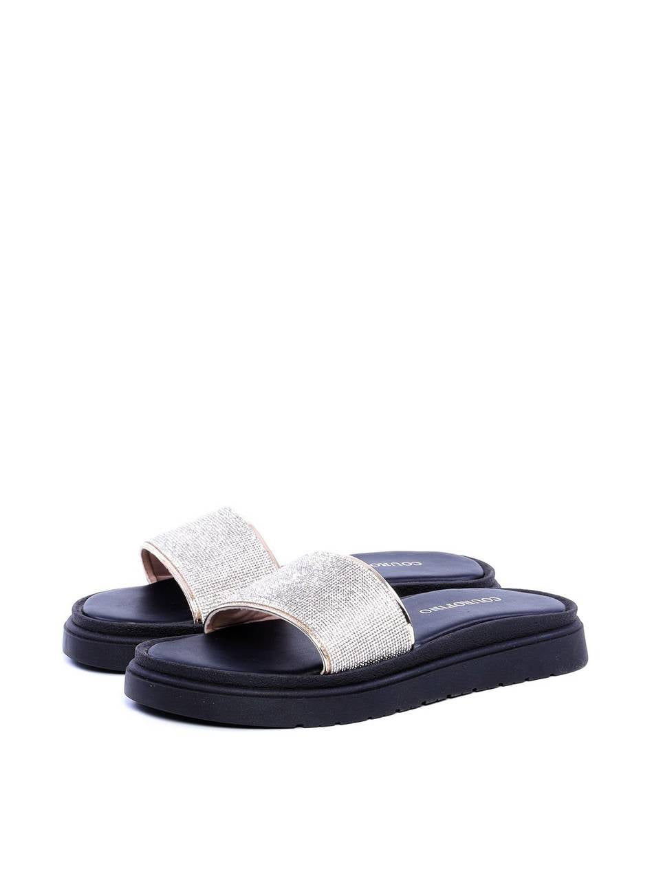 Sandália Flatform Slide Manta Brilhosa - Preta SDI-11713 - PR