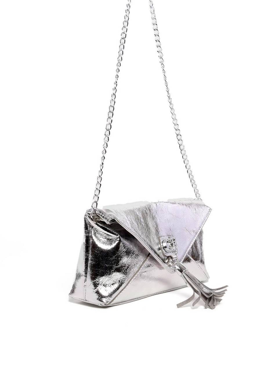 Bolsa Clutch Envelope com Barbicacho - Prata BSI-6290 - PT