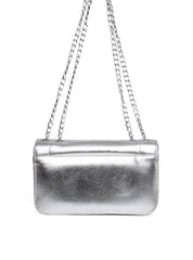 Bolsa Satchel Retangular com Tampa Matelasse - Prata BSI-5967 - PT