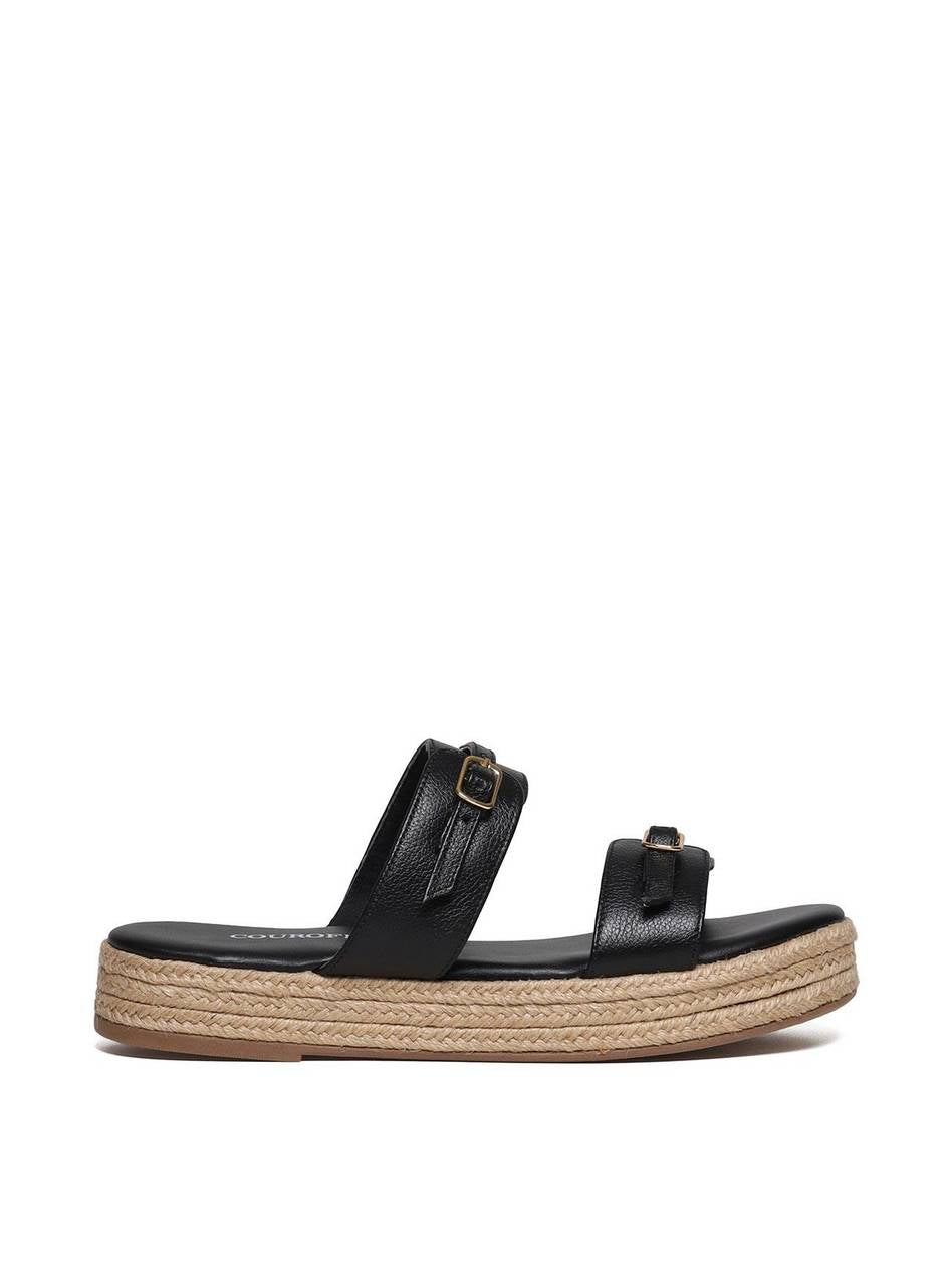 Sandália Flatform Salto em Cordas com Duas Tiras com Fivelas - Preta SDI-11677 - PR