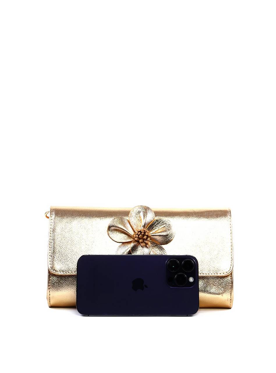 Bolsa Clutch Retangular Enfeite Flor Alça Corrente - Ouro BSI-6372 - AU