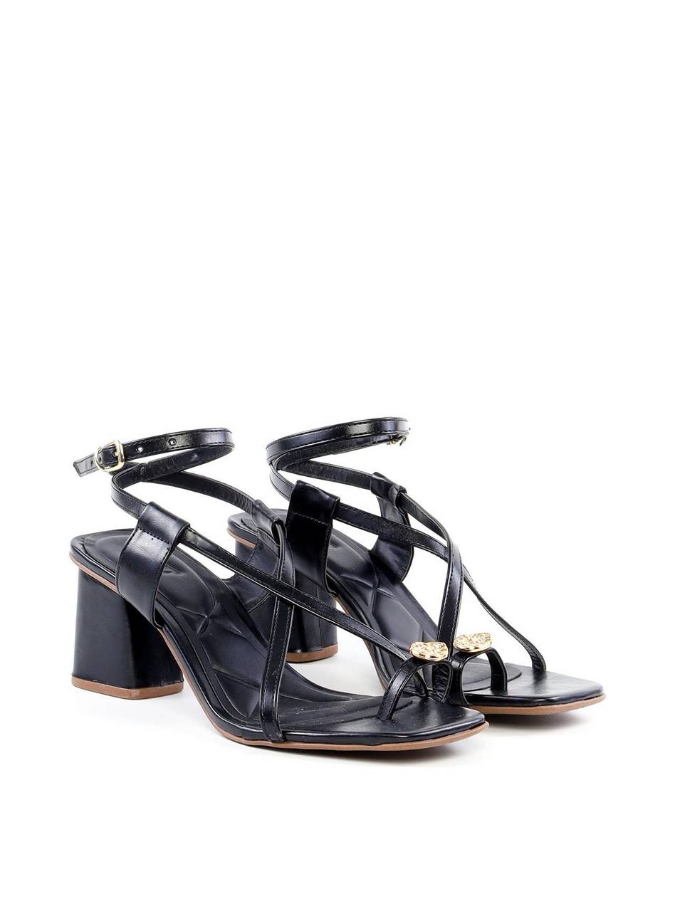 Sandália Salto Bloco com Tiras Cruzadas - Preta SDI-11905 - PR