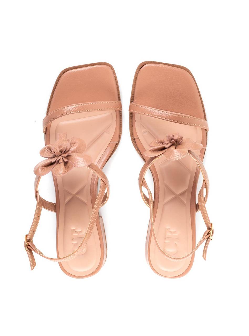 Sandália Salto Bloco Enfeite Flor - Nude SDI-12034 - NU