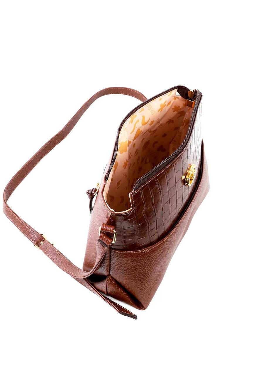 Bolsa Transversal Média com Detalhe Croco - Cacau BSI-6488 - CA