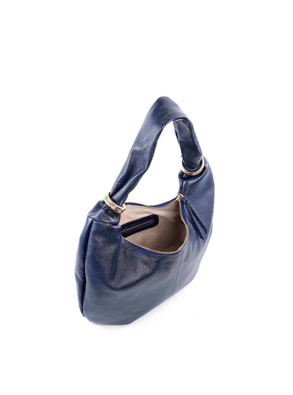 Bolsa Hobo de Couro com Argolas e Bag Charm - Azul BSI-6226 - AZ