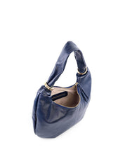 Bolsa Hobo de Couro com Argolas e Bag Charm - Azul BSI-6226 - AZ