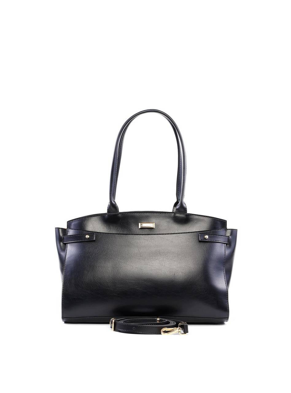 Bolsa Tote de Alça Dupla e Tiras Laterais - Preta BSI-6225 - PR
