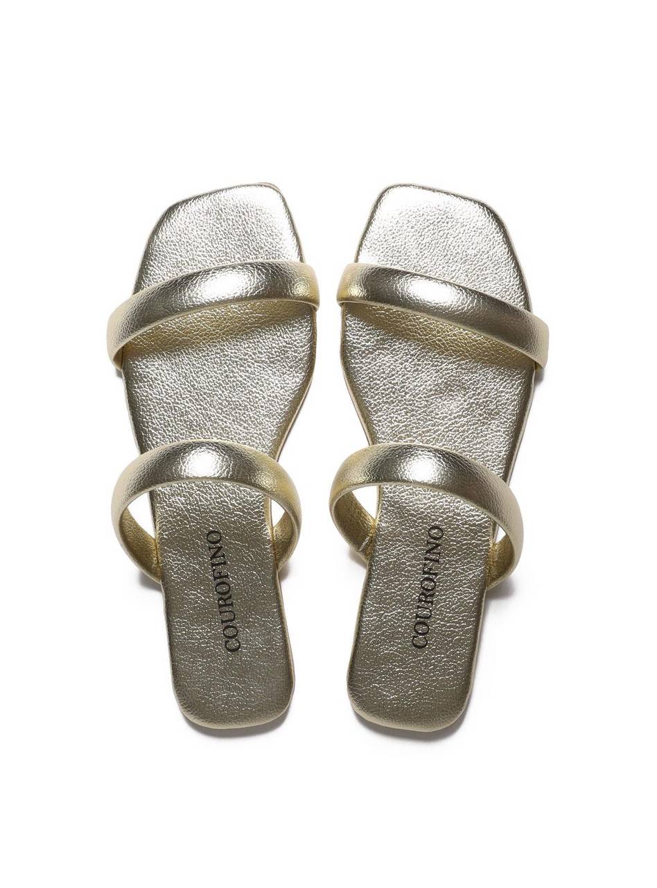 Sandália Feminina Rasteira Duas Tiras - Ouro SDI-11620 - AU
