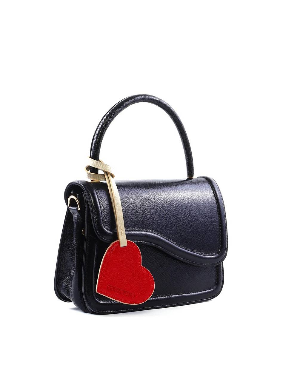 Bolsa Satchel Média com Charm de Coração - Preta BSI-6388 - PR