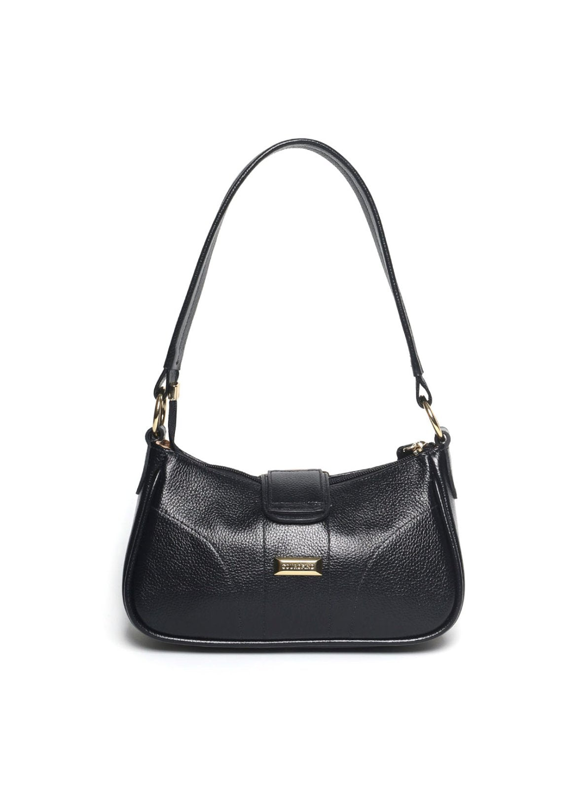 Bolsa Baguette Pequena Couro Fivela Grande Preta BSI-5879 - PR