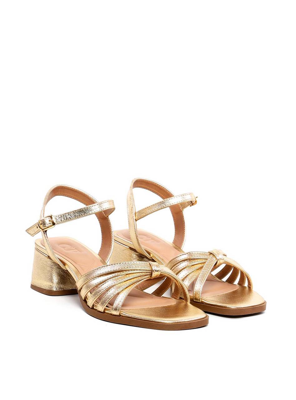 Sandália de Salto Bloco com Tiras Cruzadas - Ouro SDI-12159 - AU