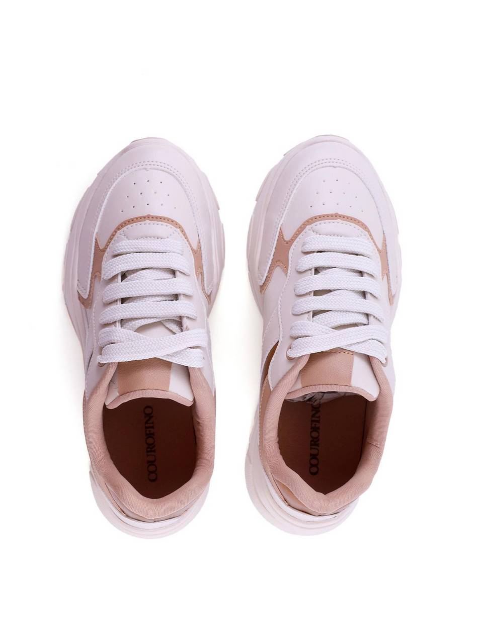 Tênis Chunky Feminino Branco com Detalhes em Nude e Marrom Claro SP- 11851 - NU