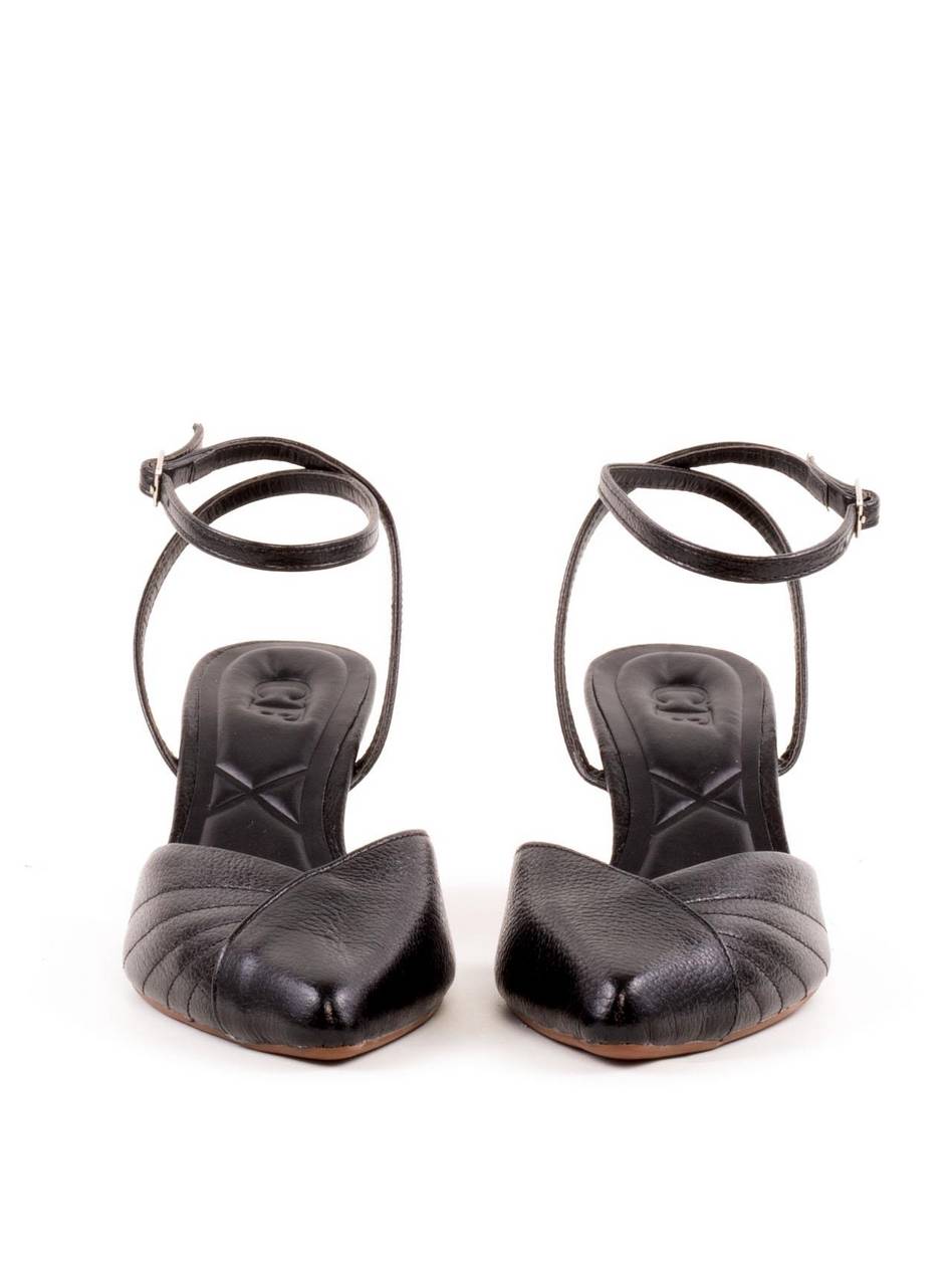Scarpin Slingback Salto Médio Costuras Aparentes - Preta SDI-12055 - PR