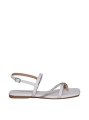 Sandália Rasteira com Tiras Finas em Strass - Branca SDI-11681 - BR