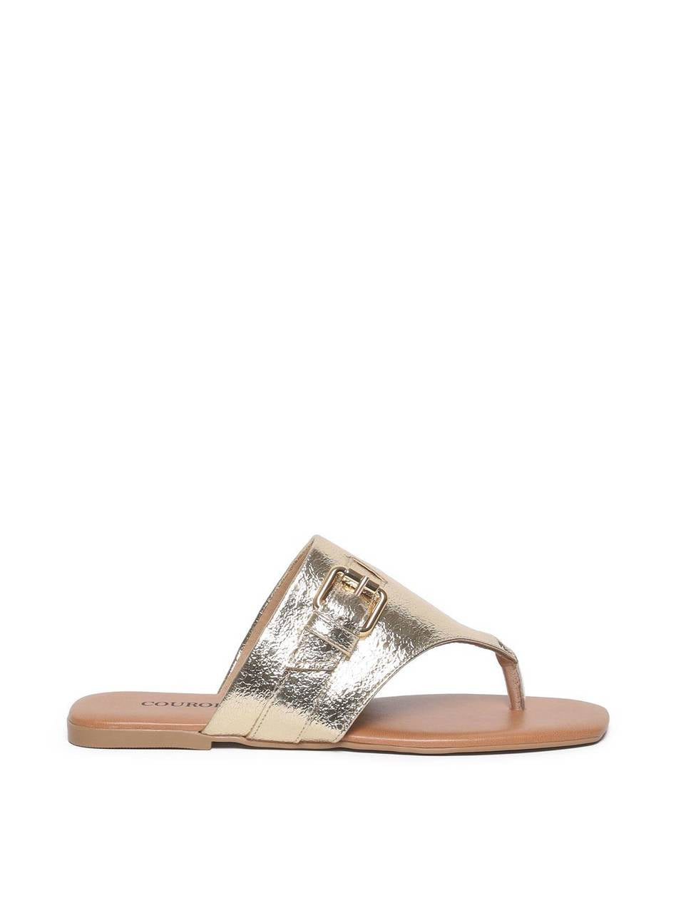 Sandália Feminina Rasteira Fivela - Ouro SDI-11601 - AU