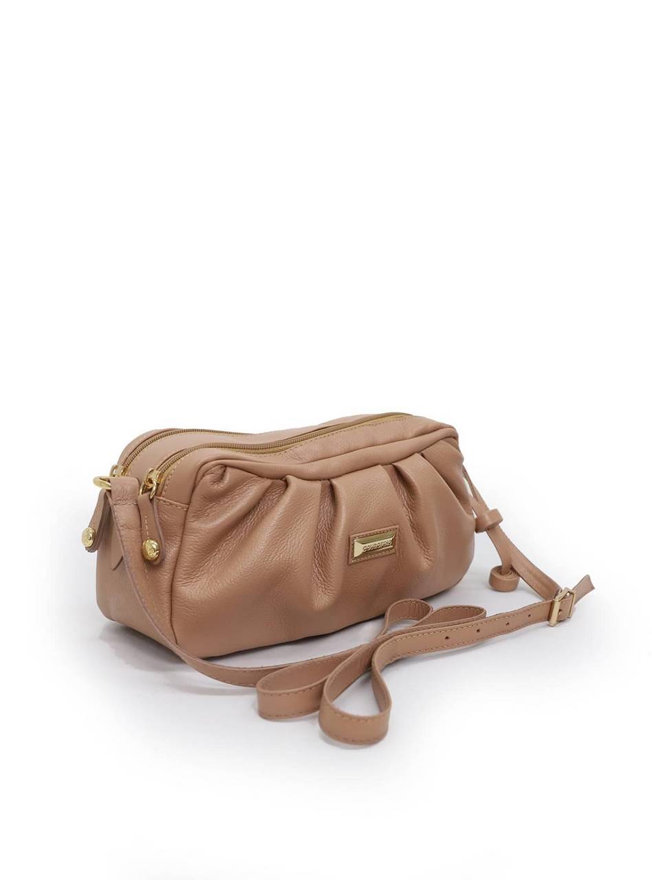 Bolsa Bag Couro Pequena Transversal Zíperes Nude BSI-5154 - NU