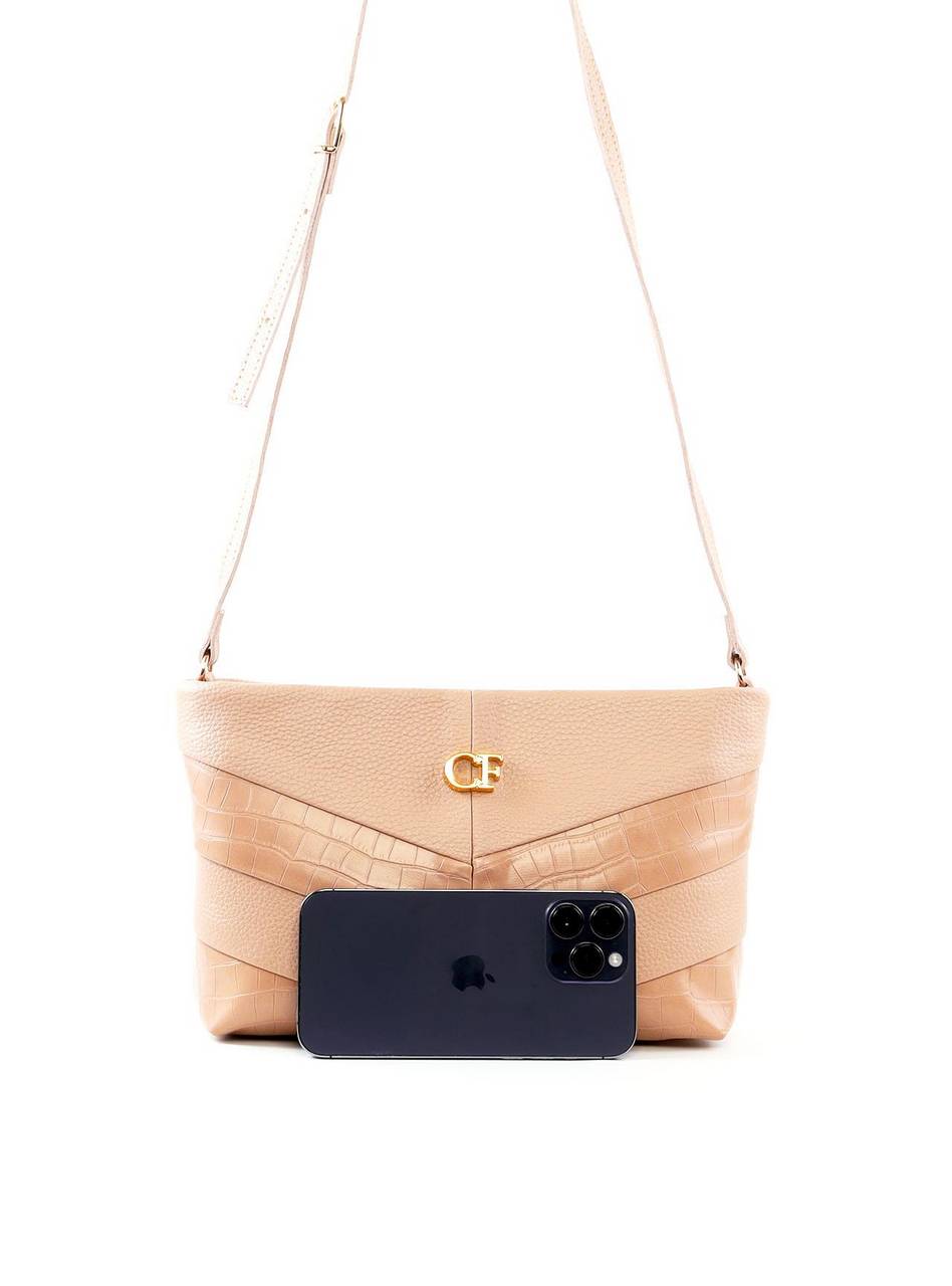 Bolsa Tote Transversal com Recortes em V - Nude BSI-6435 - NU