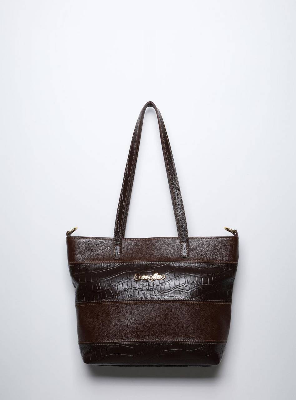 Bolsa Tote Média Couro Transversal Cacau BSI-5861 - CA