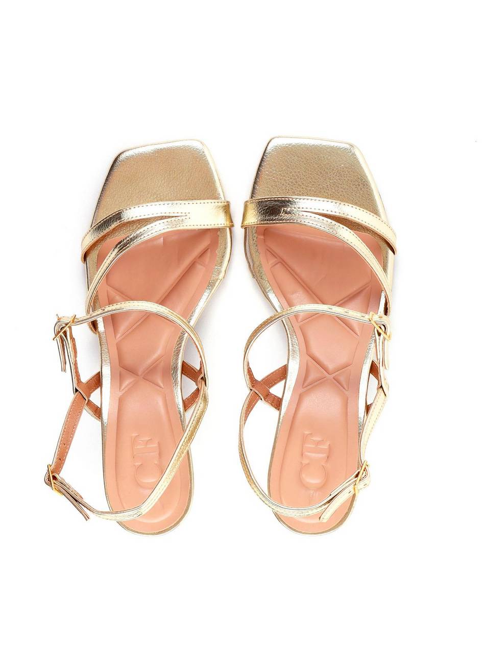 Sandália de Salto Fino com Tiras e Fivelas - Ouro SDI-11974 - AU