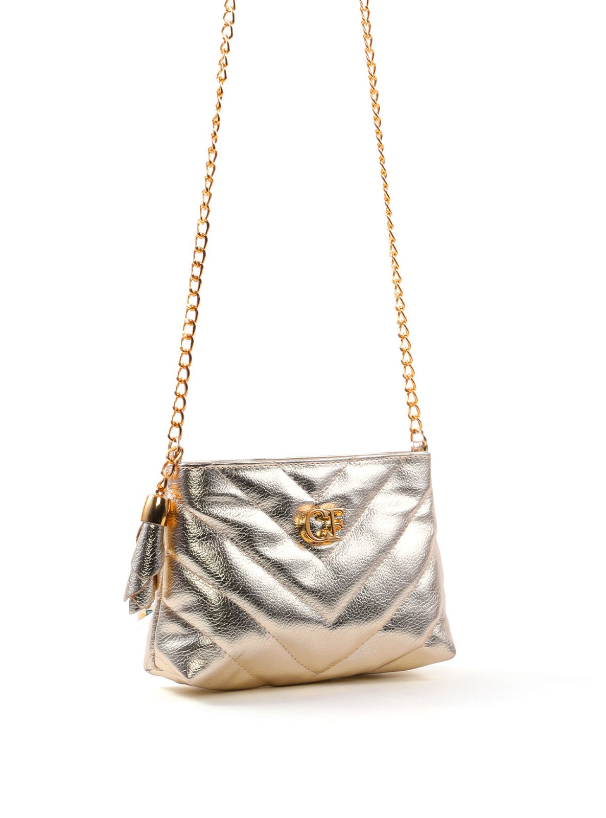 Bolsa Clutch Sintética Tiracolo com Detalhes em Costura - Ouro BSI-5961 - AU