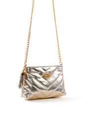 Bolsa Clutch Sintética Tiracolo com Detalhes em Costura - Ouro BSI-5961 - AU