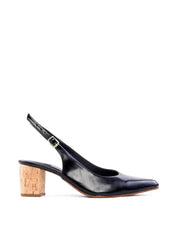 Scarpin Slingback Salto Bloco em Cortiça - Preta SDI-11878 - PR