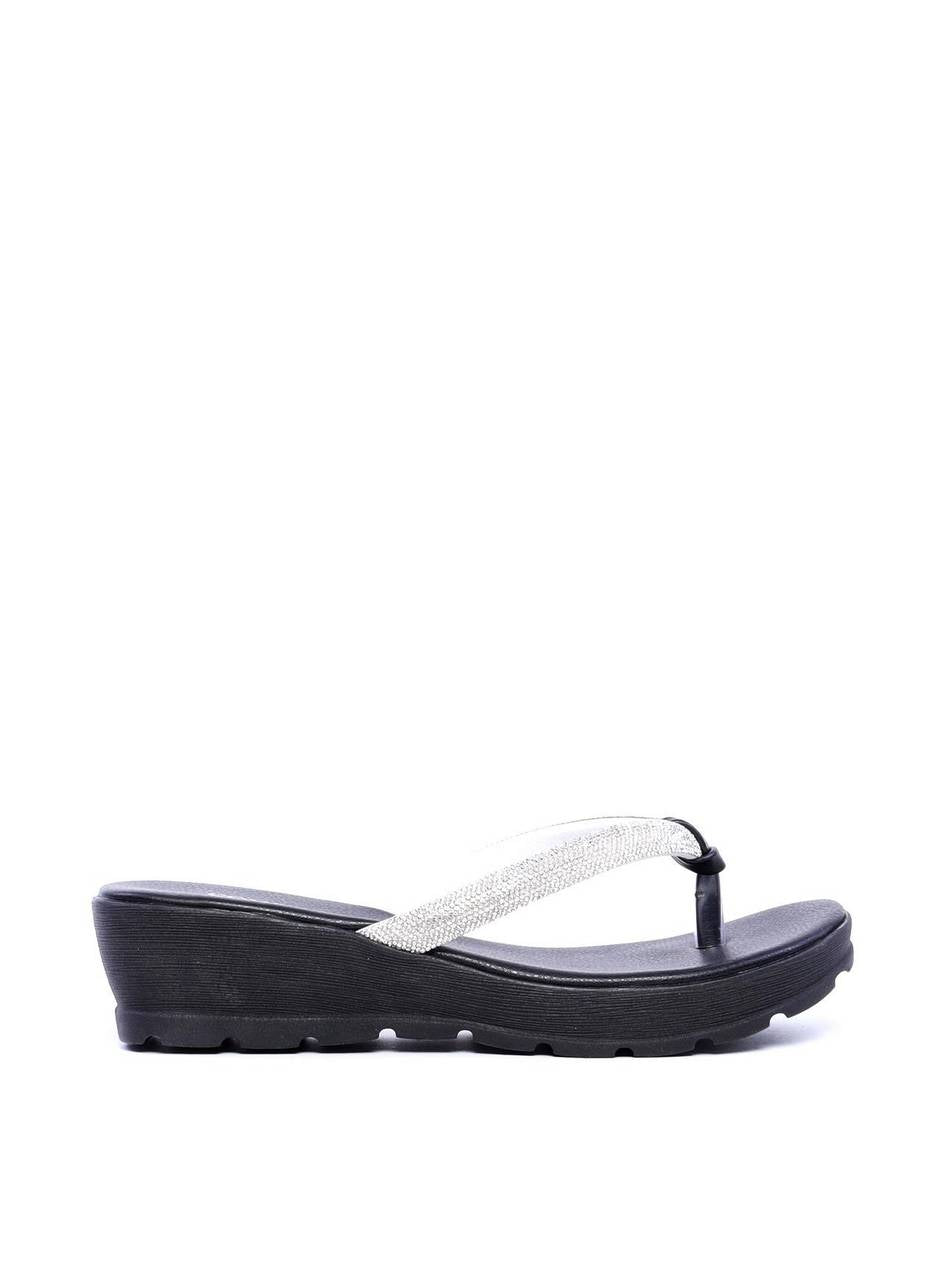 Sandália Feminina Tamanco Anabela Comfort com Tiras em Strass - Preta SDI-11699 - PR