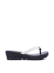 Sandália Feminina Tamanco Anabela Comfort com Tiras em Strass - Preta SDI-11699 - PR