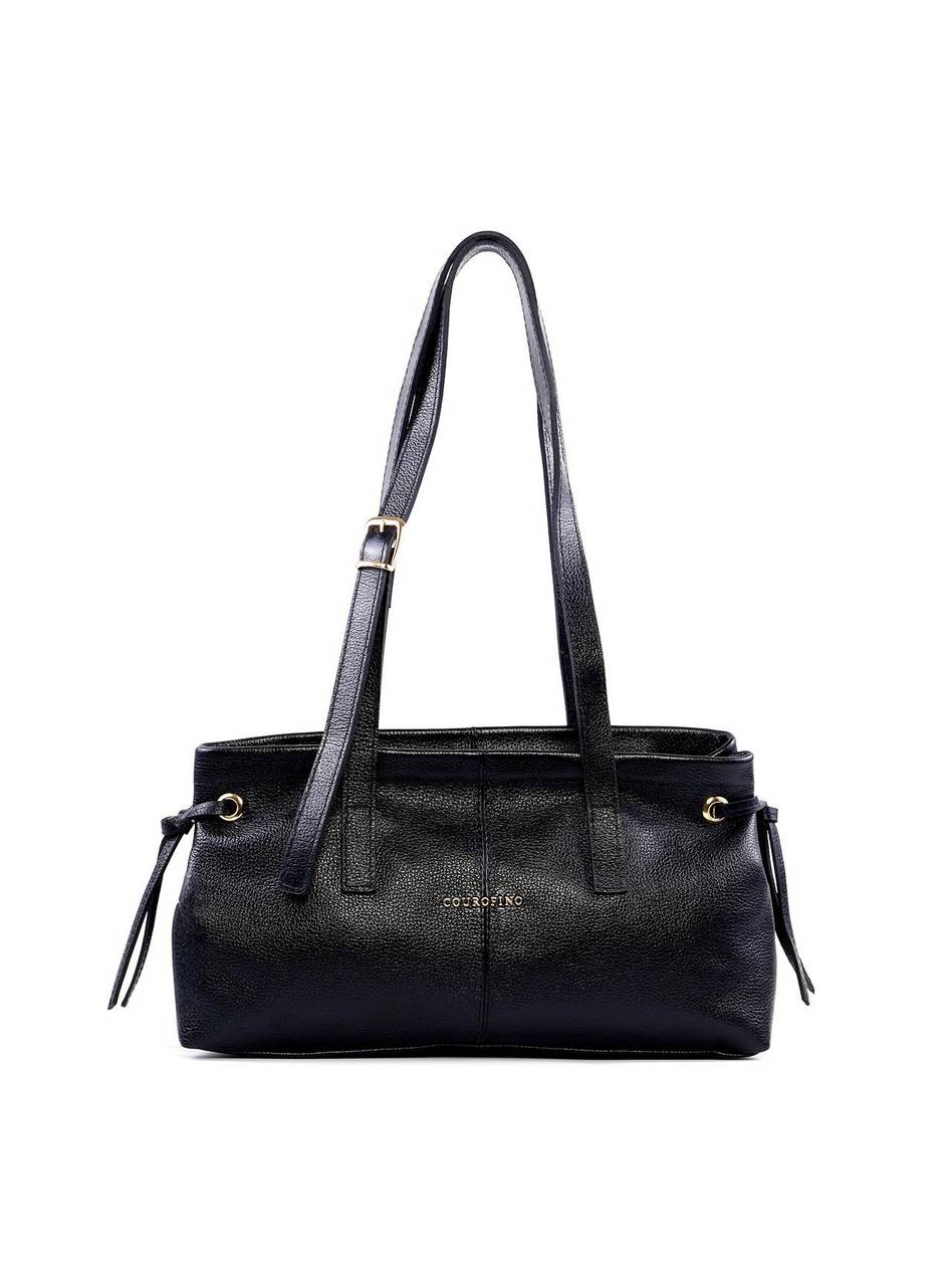 Bolsa Tote de Couro com Ilhós Laterais - Preta BSI-6223 - PR
