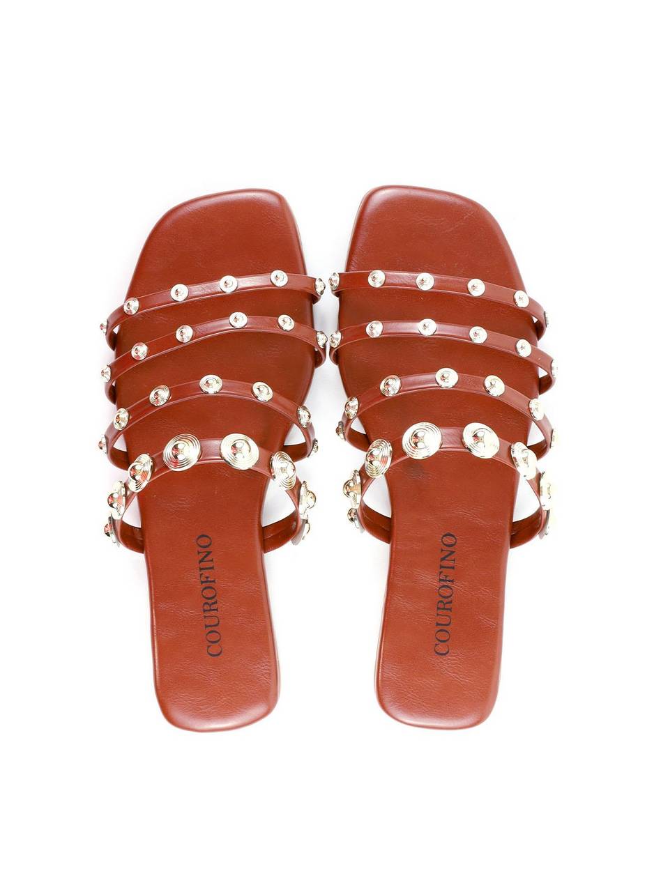 Rasteira com Tiras Finas e Rebites - Castor SDI-11895 - CS