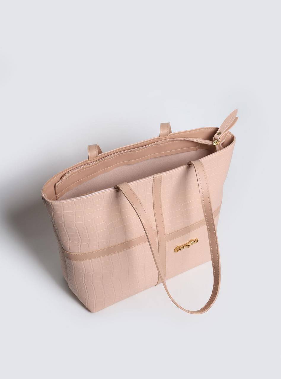 Bolsa Shopper Tiracolo Detalhes Tiras Zíper Puxador Nude BSI-5889 - NU