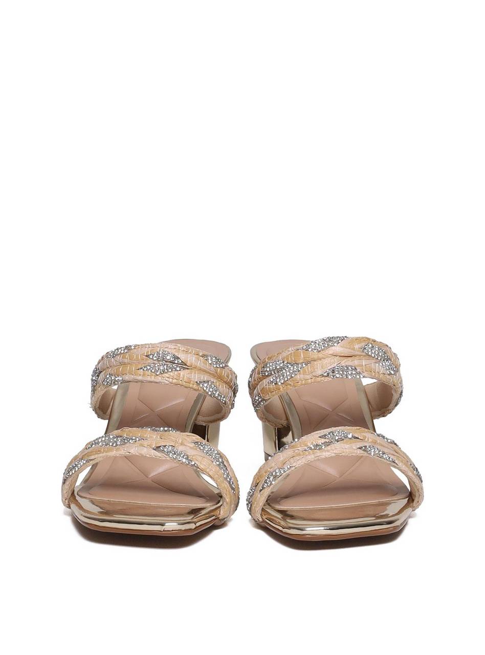 Tamanco Salto Bloco com Tiras de Palha e Strass - Ouro SDI-11691 - AU