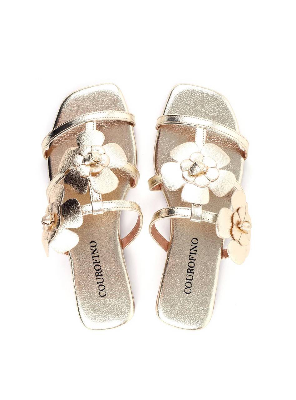 Rasteira Slide com Duas Flores - Ouro SDI-11848 - AU