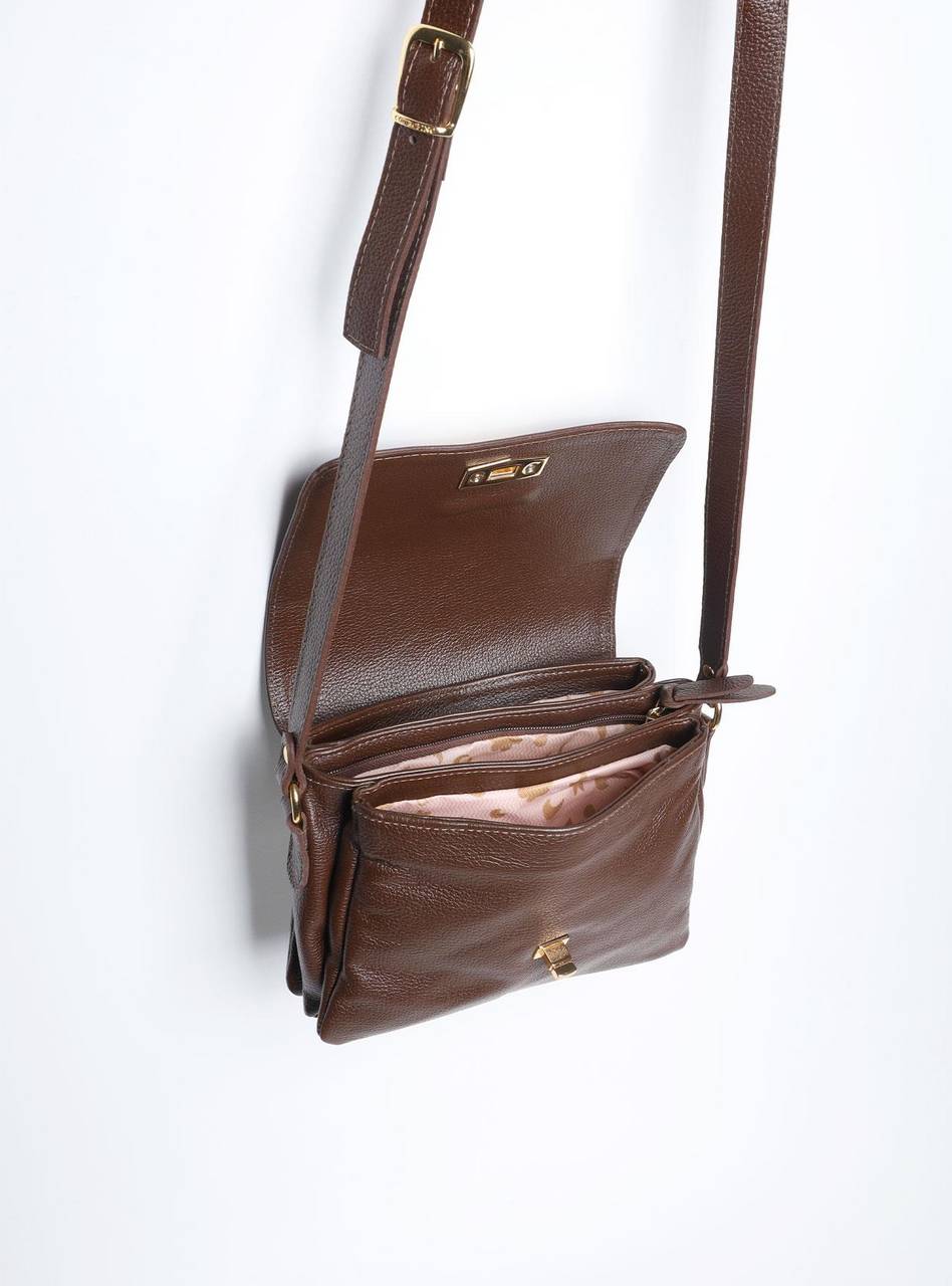 Bolsa Saddle Pequena Couro Alça Regulável Cacau BSI-5739 - CA