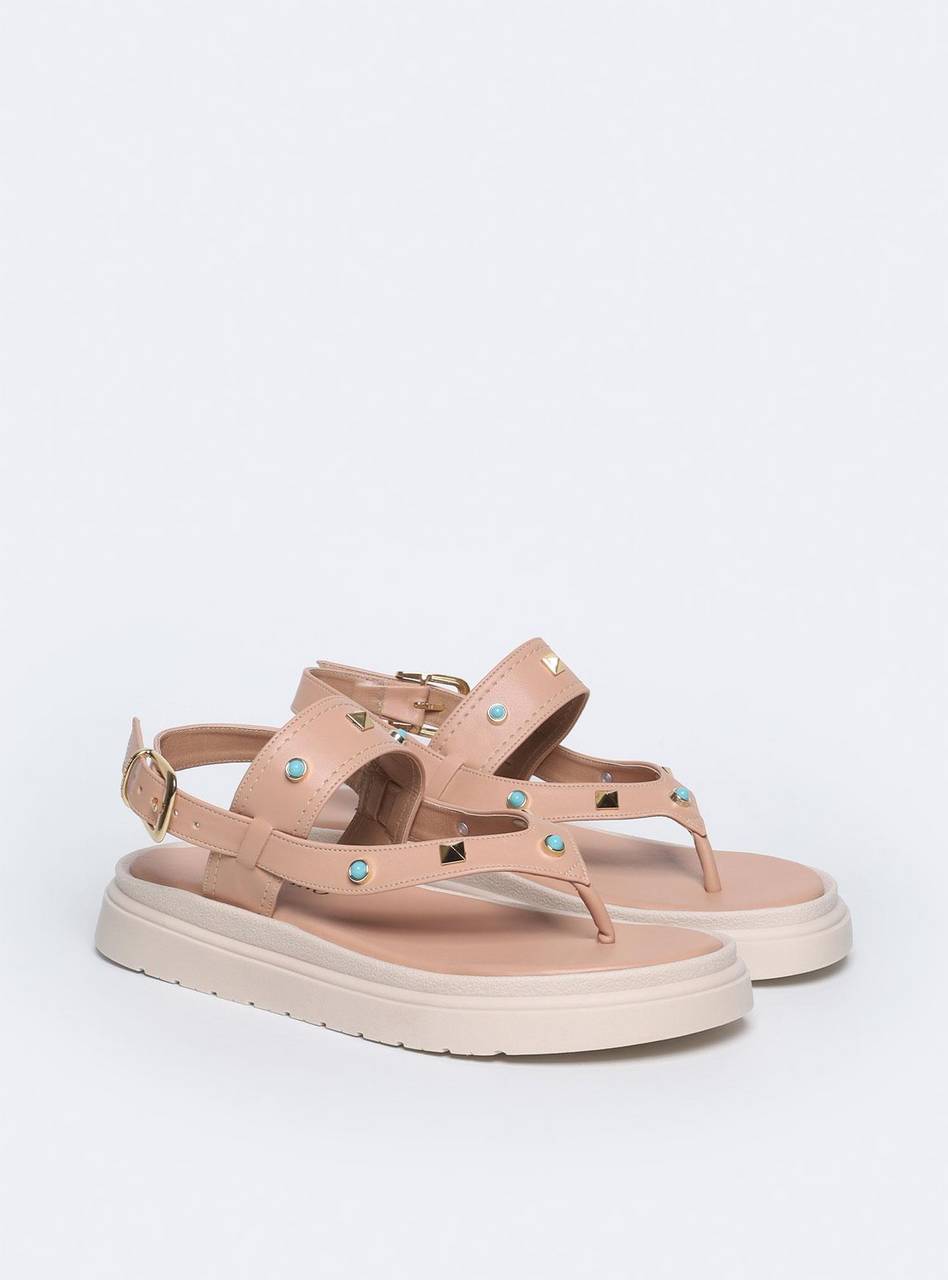 Sandália Feminina Papete Tachas Diversas - Nude SDI-11546 - NU